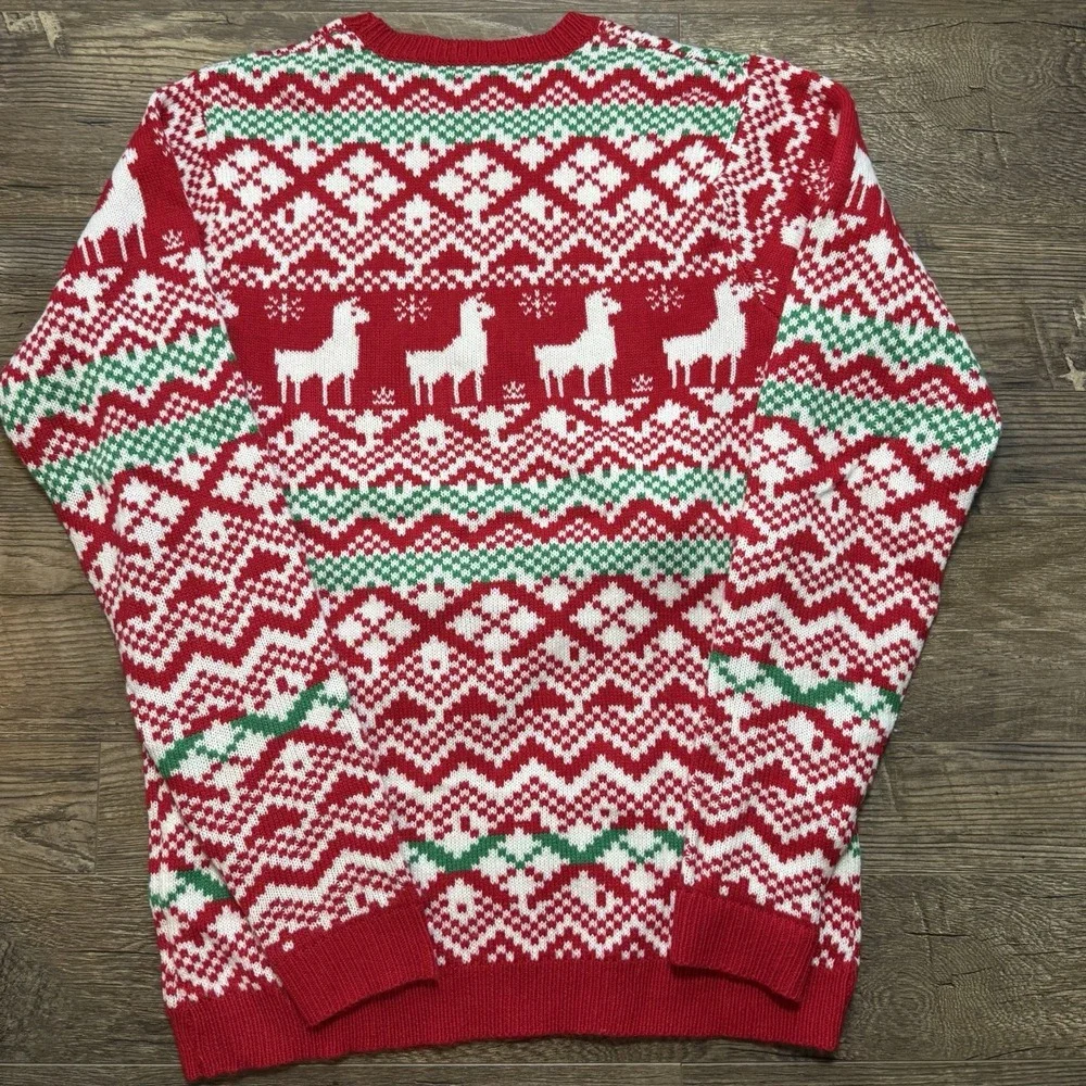 Jolly Sweaters‎ Llama Christmas Sweater Men's M Red & White Embroidered Pullover